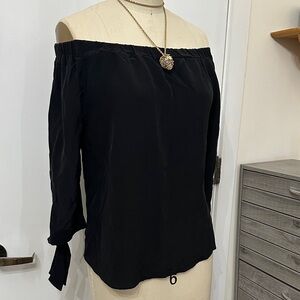 100-% Silk Chic Off-Shoulder Black Blouse
